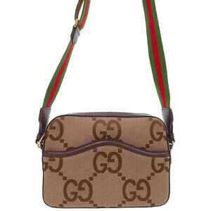 GUCCI Jumbo GG Web Stripe Messenger Crossbody Bag Brown